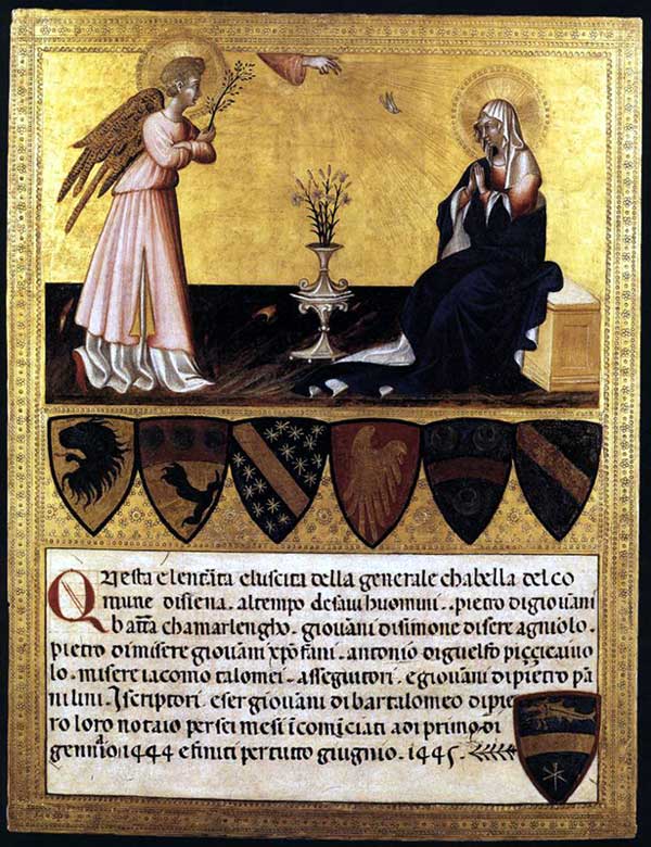  Giovanni di Paolo : l’annonciation. Tempera sur bois, 44 x 33 cm. Vatican, Pinacothèque