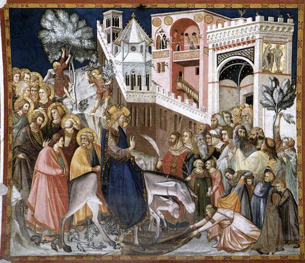  Pietro Lorenzetti : Entrée du Christ à Jerusalem. Vers 1320. Fresque. Assise, église inférieure saint François, transept sud