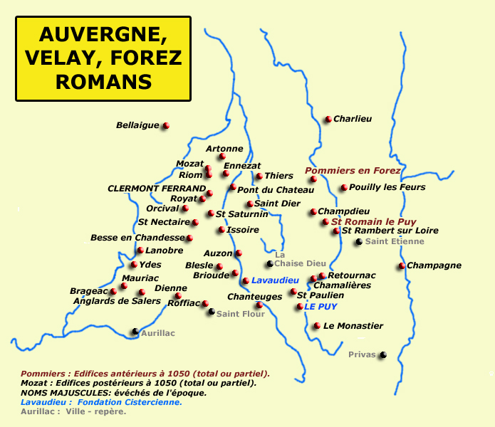 Carte de l’Auvergne, du Forez et du Velay romans