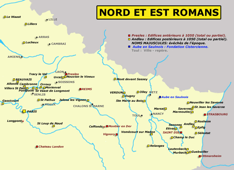 Carte du Nord et de l’est romans