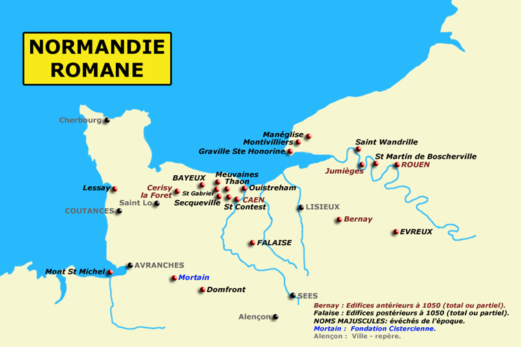 Carte de la Normandie romane