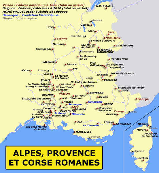 Carte de la Provence des Alpes et de la Corse romanes
