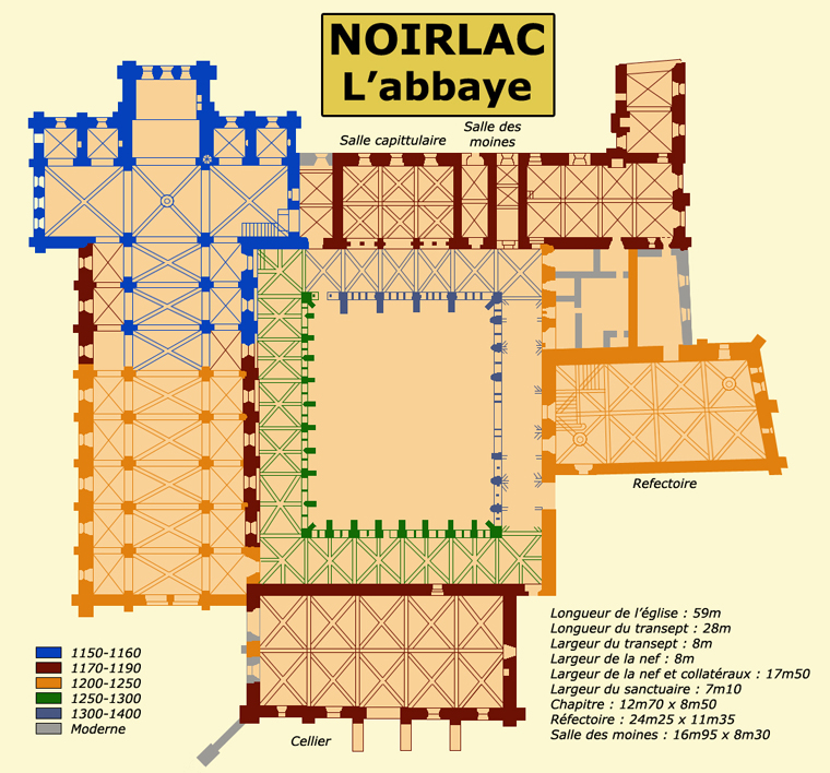 Plan de l’abbaye cistercienne de Noirlac dans le Cher