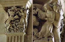 Autun, cathédrale saint Lazare : chapiteau du chœur : La première tentation du Christ, ensemble et détail