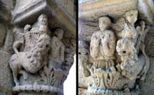 Auzon en Haute Loire : la collégiale saint Laurent, de la seconde moitié du XIIè. Chapiteaux du porche