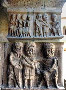 Elne, ancienne cathédrale sainte Eulalie. Hérode et les Mages Galerie sud du cloître, pilastre