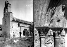 Llo (Pyrénées Atlantiques) : église saint Fructueux. Côté sud et détail de l’ébrasement des piédroits du portail sud