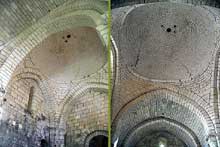 Merlande (Dordogne) : le prieuré saint Jean. Coupole sur pendentifs couvrant la deuxième travée de la nef