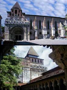 Moissac (Tarn et Garonne) : l’abbaye saint Pierre. Vue de l’abbatial du côté sud et du coté nord (cloître)