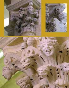 Saulieu (Cote d’Or), saint Andoche : chapiteau de la nef : feuilles d’acanthes à figures grotesques