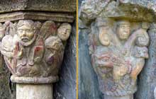 Boule d’Amont (Pyrénées Orientales) : le prieuré Sainte Marie de Serrabone : chapiteaux du portail du flanc nord
