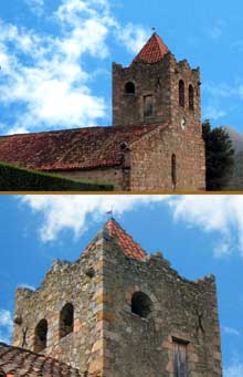 Serralongue (Pyrénées Orientales) : l’église sainte Marie : le clocher