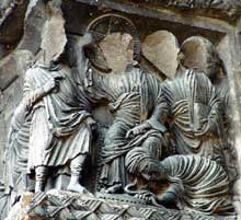 Saint Gilles du Gard, ébrasement nord du portail sud : « Noli me tangere »