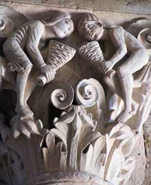 Vézelay (Yonne), basilique sainte Madeleine : chapiteau de la nef : les vents