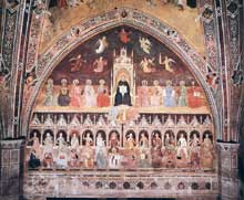 Andrea di Bonaiuto : le triomphe de saint Thomas et l’allégorie des sciences. 1365-1368. Fresque. Florence, Cappella Spagnuolo de Santa Maria Novella