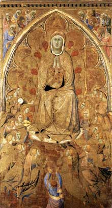 Bartolomeo Bulgarini : La vierge de l’assomption et Saint Thomas. 1360ss. Tempera sur panneau, 205 x 112 cmSienne, Pinacothèque nationale