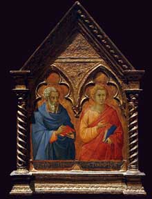 Bartolomeo Bulgarini : Saint Matthias et saint Thomas. Tempera sur bois. Vers 1350. New York, Metropolitan Museum of Art