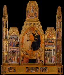 Bartolo di Fredi : le couronnement de la Vierge. 1388. Tempera sur panneau, 332 x 279 cm. Montalcino, Museo Civico e Diocesano d’Arte Sacra