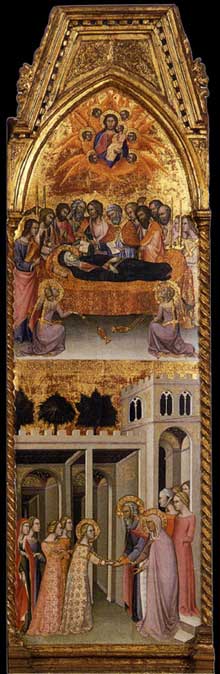 Bartolo di Fredi : le couronnement de la Vierge, détail. 1388. Tempera sur panneau, 332 x 279 cm. Montalcino, Museo Civico e Diocesano d’Arte Sacra