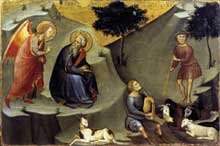 Bartolo di Fredi : l’annonce à Joachim. Vers 1383. Tempera et or sur bois, 25 x 37 cm. Vatican, Pinacothèque