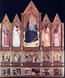 Giovanni da Milano : Polyptyque avec la madone et des saints. 1355. Panneau de bois. Prato, Musée civique