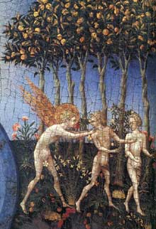  Giovanni di Paolo : la création et l’expulsiondu paradis, détail. Vers 1445. Tempera et or sur bois, 46, 4 x 52,1 cm. New York, Metropolitan Museum of Art