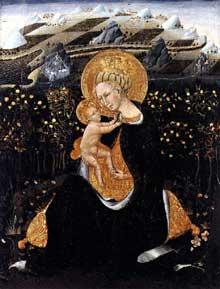 Giovanni di Paolo : vierge d’humilité. Vers 1435. Tempera sur panneau, 62 x 48 cm. Sienne, Pinacothèque Nationale, Sienne