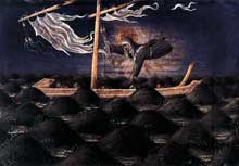 Giovanni di Paolo : sainte Claire au secours d’un navire naufragé. 1455-1460. Peuplier, 21 x 30 cm. Berlin, Staatliche Museen