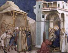 Giotto : L’adoration des Mages. 1310s. Fresque. Assise, église inférieure Saint François, transept nord