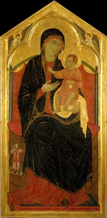  Guido di Graziano : Madone et enfant trônant. 1285-1295. Tempera et or sur panneau, 168 x 81 cm. Sienne Montaione, Eglise San Regolo