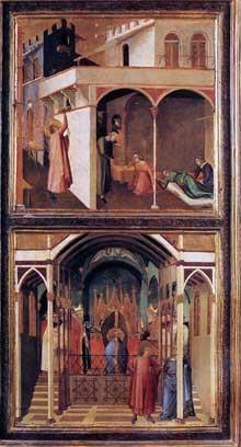 Ambrogio Lorenzetti : Scènes de la vie de Saint Nicolas. Vers 1332. Tempera sur bois, 92 x 49 cm. Florence, les Offices