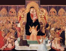 Ambrogio Lorenzetti : Madone avec anges et saints (Maestà). Vers 1335. Tempera sur bois, 155 x 206 cm. Massa Marittima, Municipio