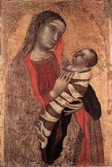 Ambrogio Lorenzetti : Madone et enfant. 1340-1345. Tempera sur panneau de bois, 85 x 57 cm. Milan, Pinacothèque de la Brera