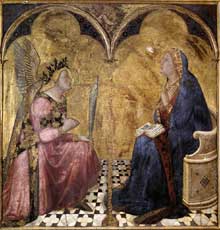 Ambrogio Lorenzetti : Annonciation. 1344. Tempera sur bois, 127 x 120 cm. Sienne, Pinacothèque Nationale