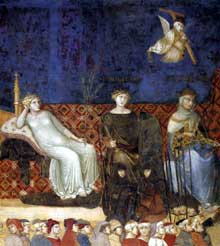 Ambrogio Lorenzetti : Les effets du bon gouvernement, détail. 1338-1340.Fresque. Sienne, Palais Public
