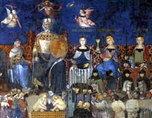 Ambrogio Lorenzetti : Les effets du bon gouvernement, détail. 1338-1340. Fresque. Sienne, Palais Public