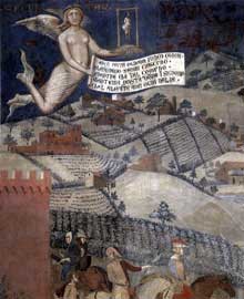 Ambrogio Lorenzetti : Les effets du bon gouvernement sur la vie de la région (détail). 1338-1340.Fresque. Sienne, Palais Public