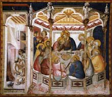 Pietro Lorenzetti : La dernière Cène. Vers 1320. Fresque. Assise, église inférieure saint François, transept sud
