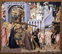 Pietro Lorenzetti : Le chemin du Calvaire. Vers 1320. Fresque. Assise, église inférieure saint François, transept sud