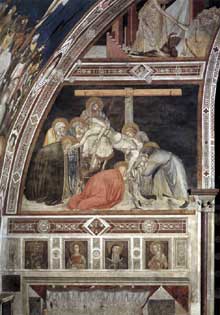 Pietro Lorenzetti : La deposition de la croix. Vers 1320. Fresque. Assise, église inférieure saint François, transept sud