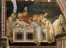 Pietro Lorenzetti : La mise au tombeau. Vers 1320. Fresque. Assise, église inférieure saint François, transept sud