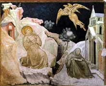 Pietro Lorenzetti : Les stigmates de Saint Francois. Vers 1320. Fresque. Assise, église inférieure saint François, transept sud