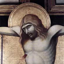 Pietro Lorenzetti : Crucifix, détail. Vers 1320. Panneau de bois, 380 x 274 cm. Cortone, Musée diocésain