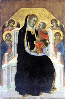 Pietro Lorenzetti : Vierge de gloire trônant avec le Christ et quatre anges. Vers 1320. Tempera sur bois, 126 x 83 cm. Cortone, Musée diocésain