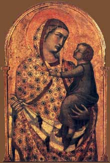 Pietro Lorenzetti : Madone et enfant avec saints et annonciation, détail. 1320. Tempera sur bois. Arezzo, Pieve di Santa Maria