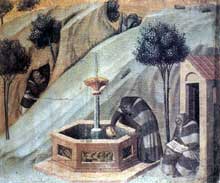 Pietro Lorenzetti : La retraite d’Elisée. 1328-1329. Tempera sur bois. Sienne, Pinacothèque Nationale