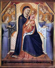 Pietro Lorenzetti : Madone de gloire avec anges. 1340. Tempera sur bois, 145 x 122 cm. Florence, les Offices