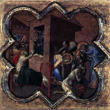 Luca di Tomme : Scènes de la vie de saint Thomas. 1362. Tempera sur panneau de bois, 32 x 34 cm. Edimbourg, National Gallery of Scotland