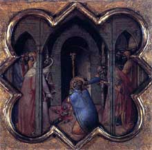 Luca di Tomme : Scènes de la vie de saint Thomas. 1362. Tempera sur panneau de bois, 33 x 35 cm. Edimbourg, National Gallery of Scotland