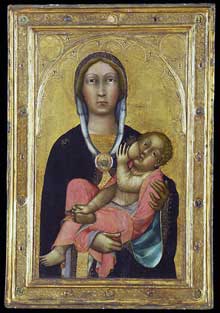  Paolo di Giovanni Fei : madone et enfant allaitant. Vers 1370. Tempera sur bois,  68.6 x 42.9 cm. New York, Metropolitan Museu